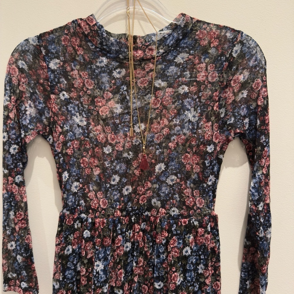 NWT- Knitworks Black, Pink & Blue Floral Dress Size 12 Girls - Picture 4 of 7